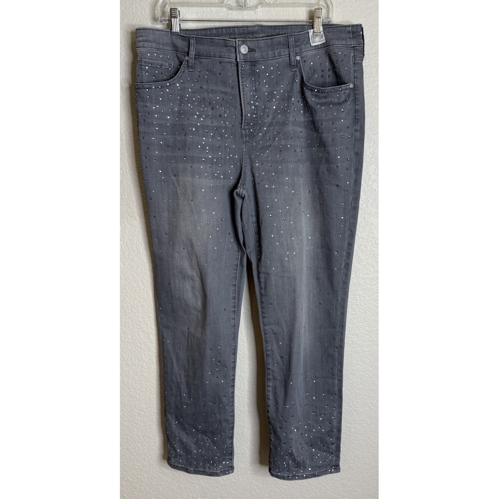Chicos 2.5 US 14 Slimming Girlfriend Slim Leg Ankle Grey Denim Jeans Rhinestone
